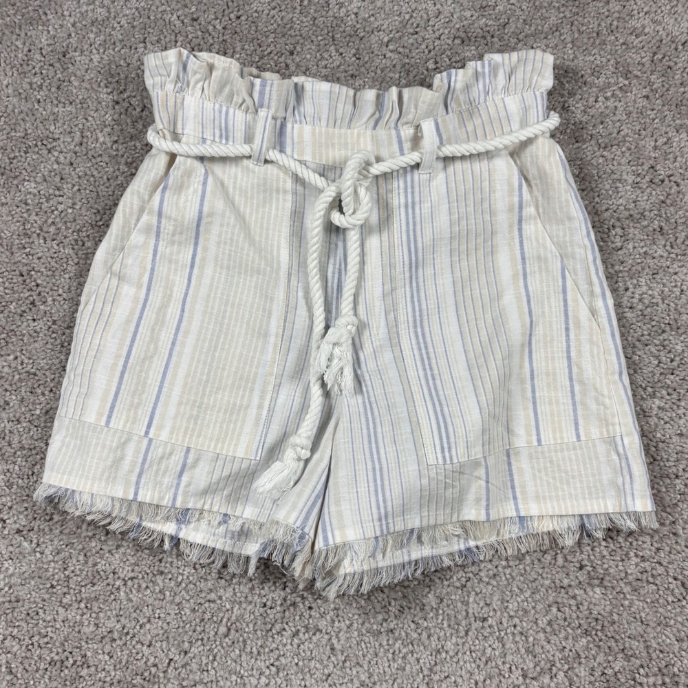 Derek Heart Womens Small Striped Paperbag Waist Shorts Blue Cream Rope Belt